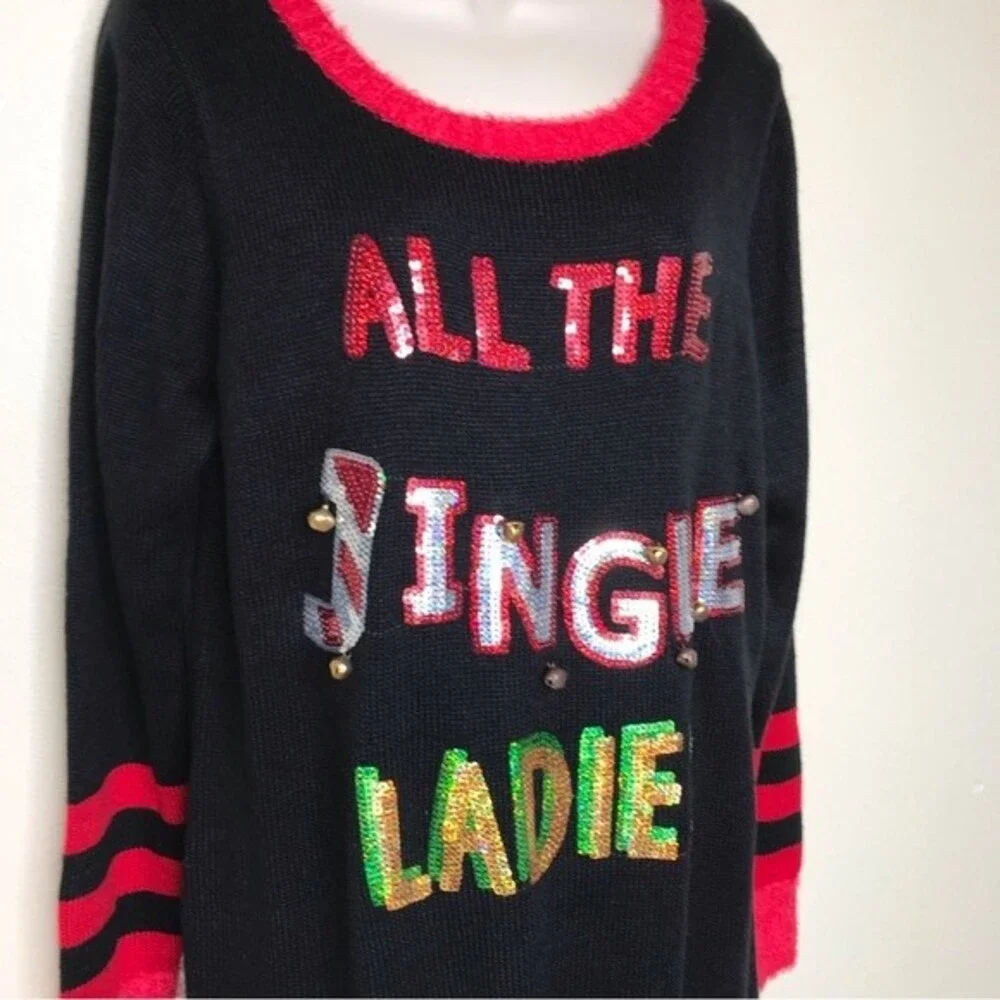 United States Sweaters All The Jingle Ladies Black Tunic Dress Womens Size Large